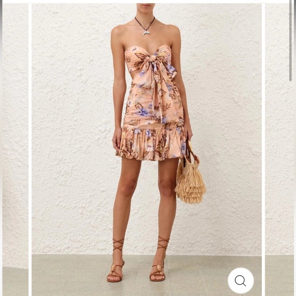 Zimmermann Dresses & Skirts - Zimmermann Coco Floral Print Bow Detail Mini Dress Peach Multi Various Size